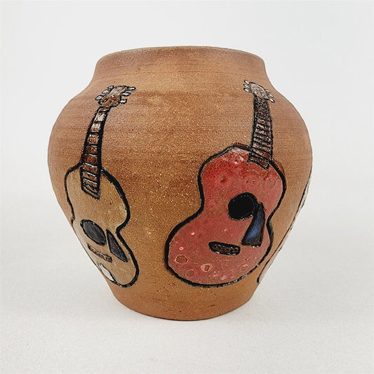 Glen LaFontaine Art Pottery Pot Vase Guitars Rock n Roll 5-21-99 - 5 1/2" tall