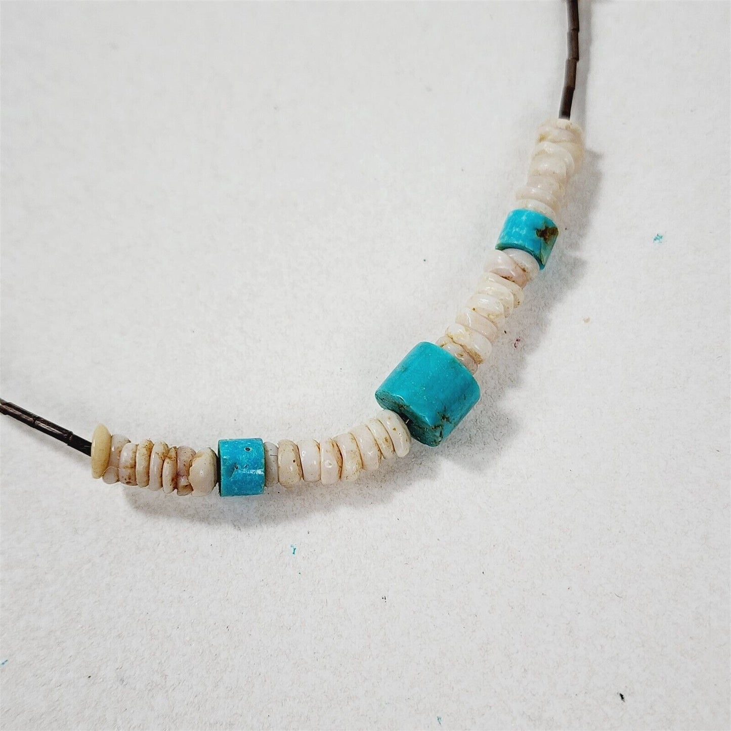 Vintage Liquid Silver Turquoise Shell Heishi Beaded Necklace Native American