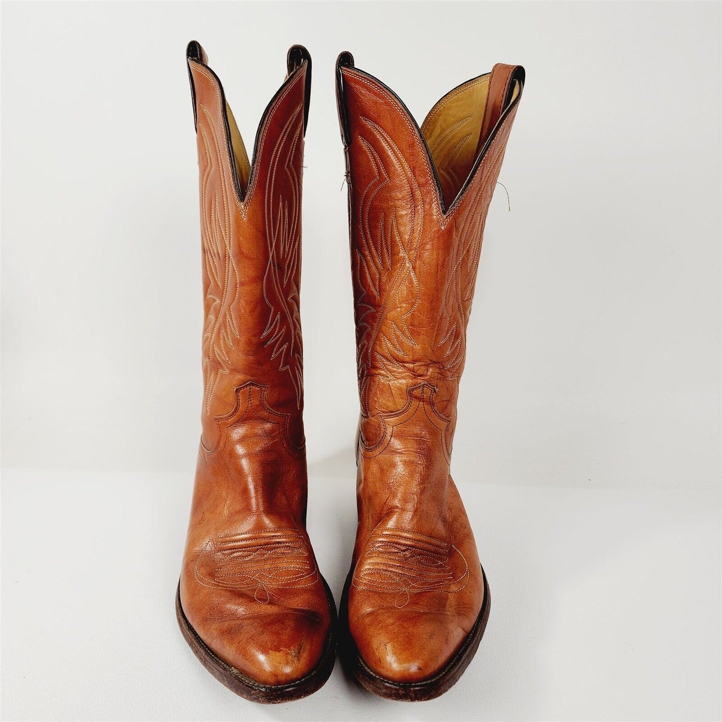 Vintage Justin Brown Leather Cowboy Boots Mens Size 8.5