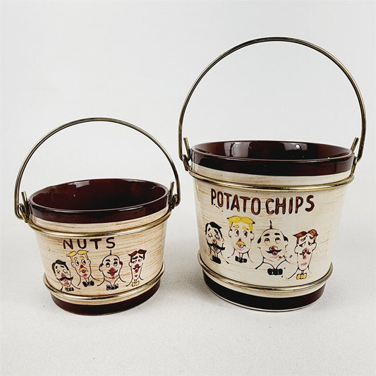 Vintage Pennsbury Pottery Sweet Adeline Quartet Nut Potato Chips Buckets