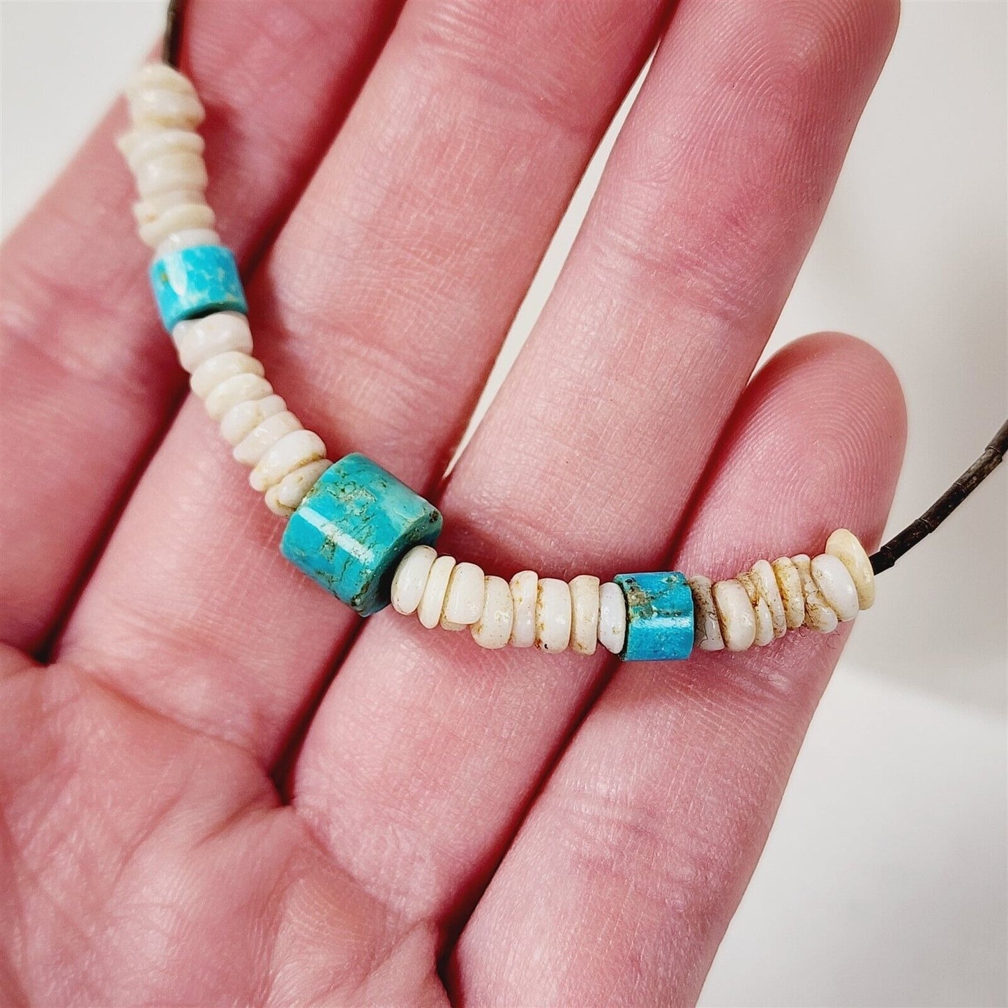 Vintage Liquid Silver Turquoise Shell Heishi Beaded Necklace Native American