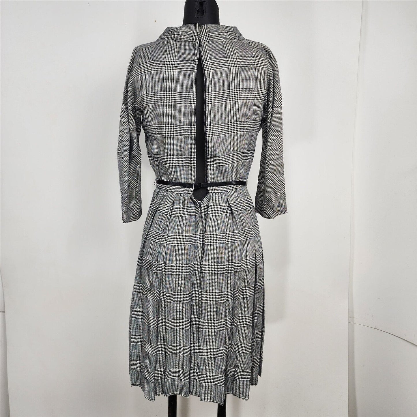 Vintage 1950s L'aiglon Black & White Houndstooth Plaid Dress - 22" Waist