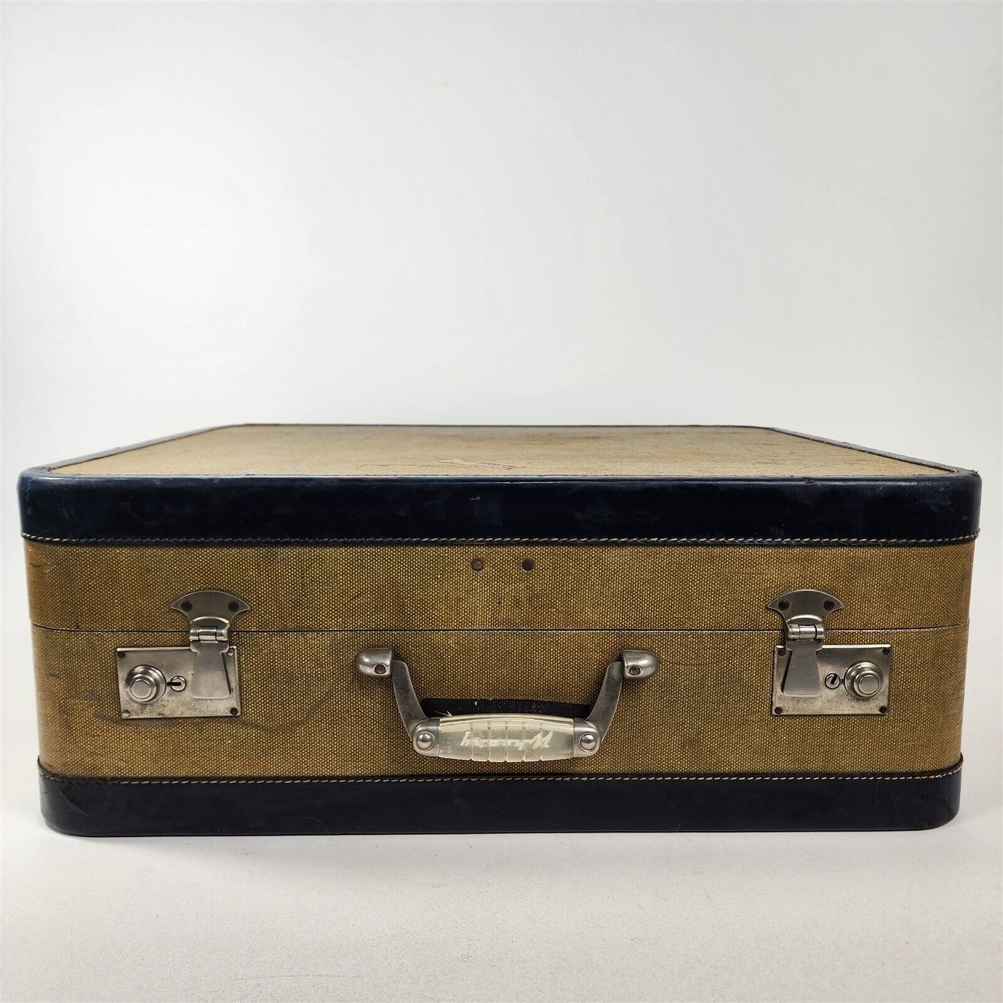 Vintage Sheary Tweed Suitcase Travel Luggage Streamline Rectangular Hard Case