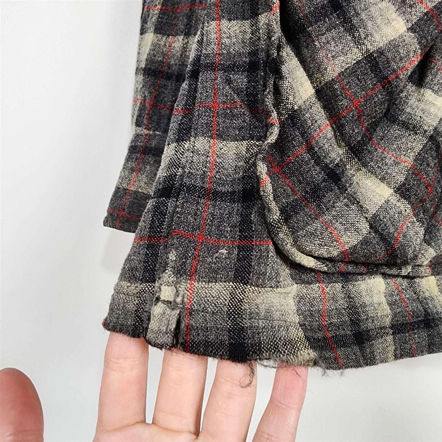 Vintage 1960s Wool Lightweight Jacket Gray & Red Plaid Size M