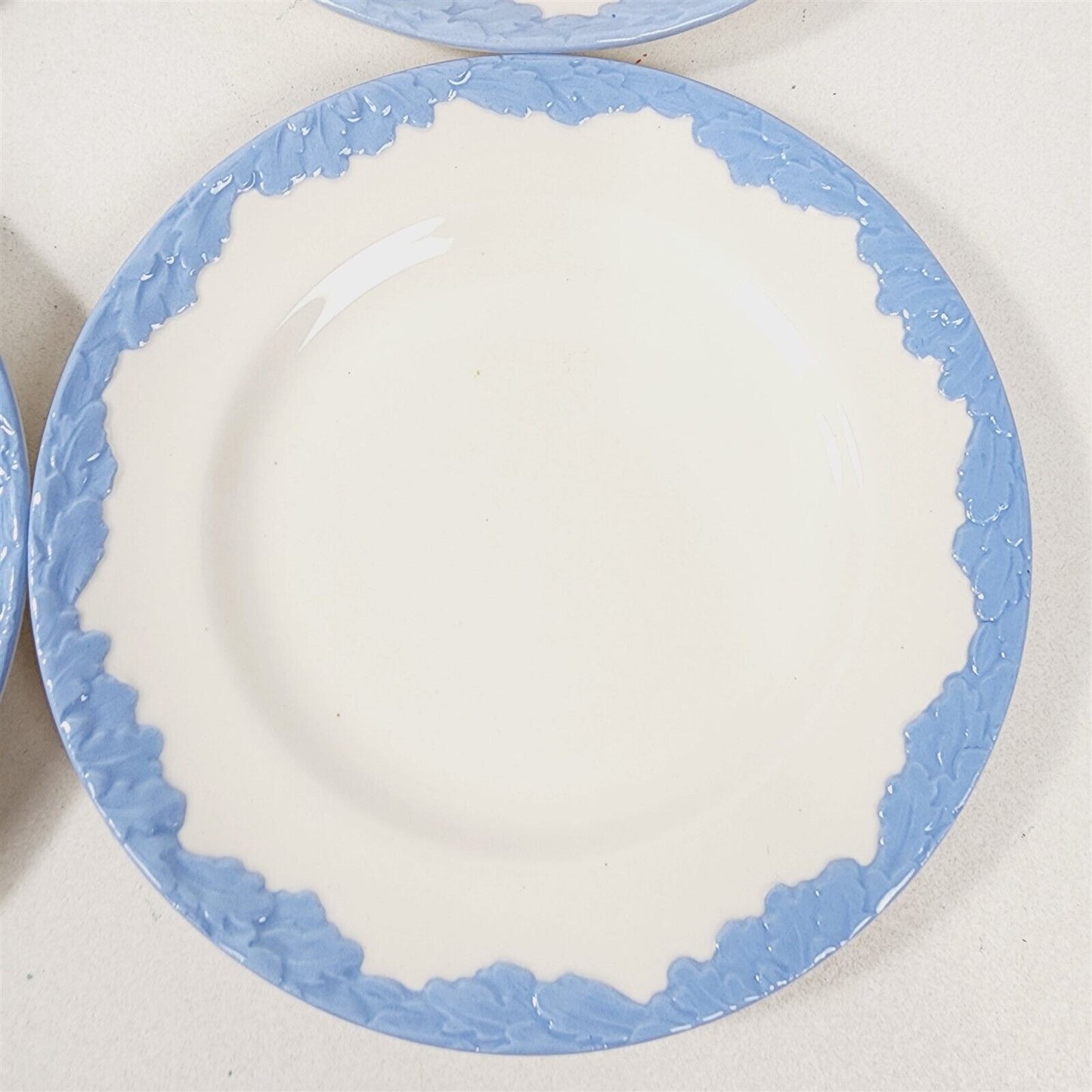 4 Vintage Johnson Bros English Oak White Blue Trim Bread & Butter Plates - 6.25"