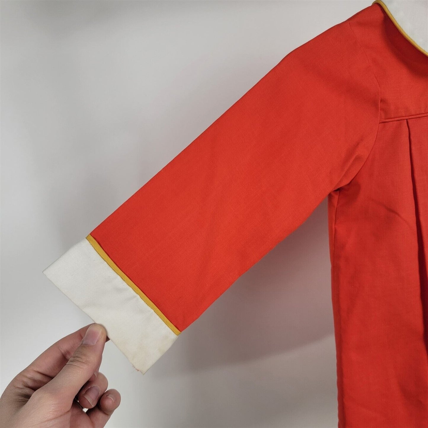 Vintage Little Girl Red Handmade Collared Long Sleeve Shirt Dress Pleated