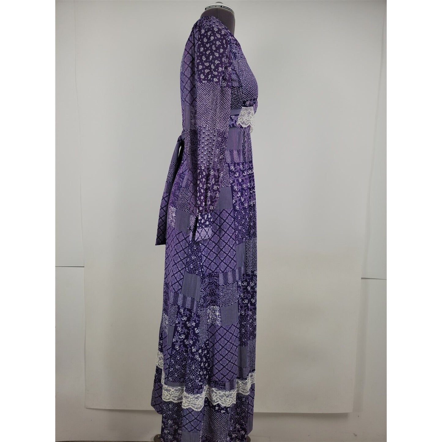 Vintage 1970s Purple Jersey Print Cottagecore Prairie Dress Womens Size 10