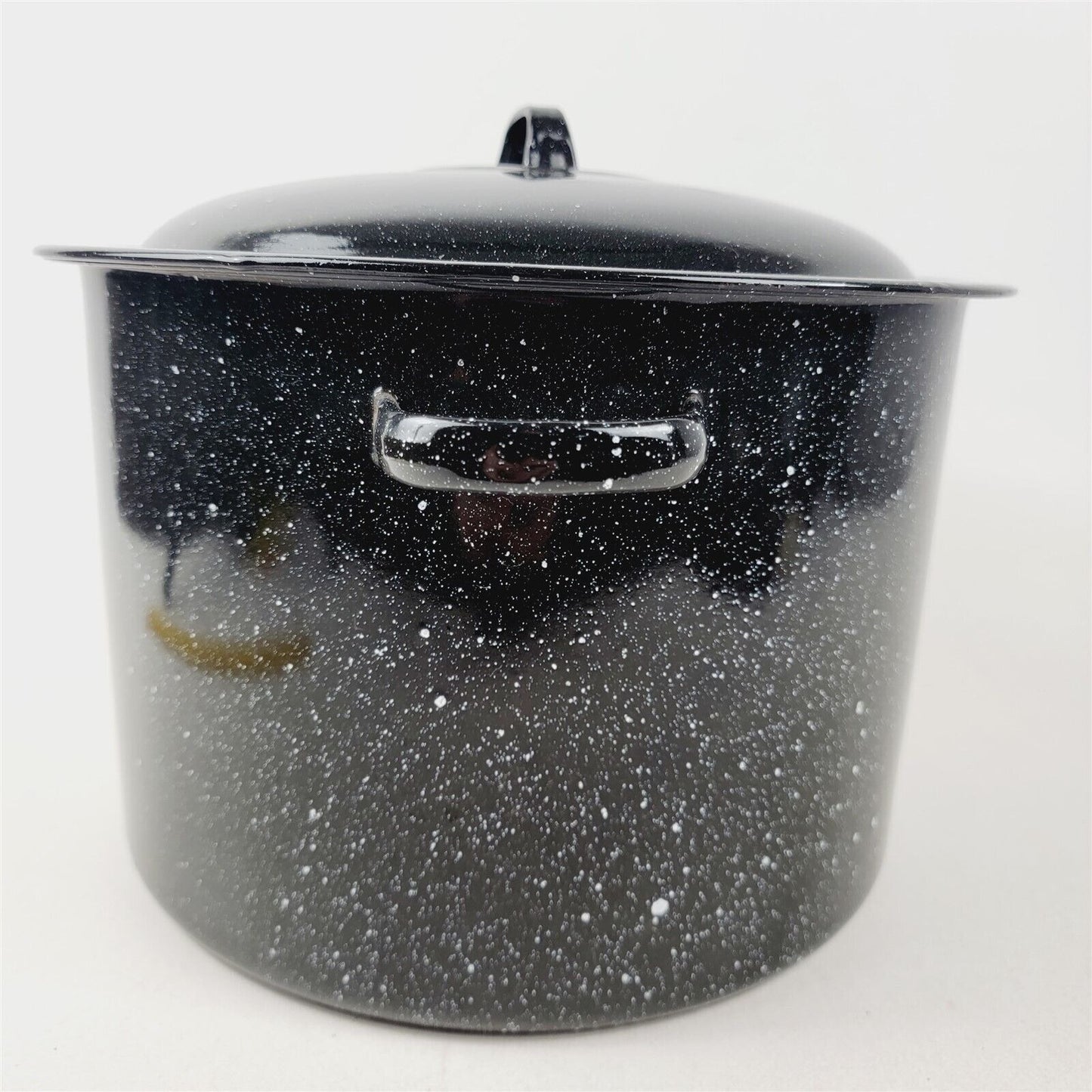 Cookware Vintage Canning Stock Pot Black Enamel Speckled w/ Lid