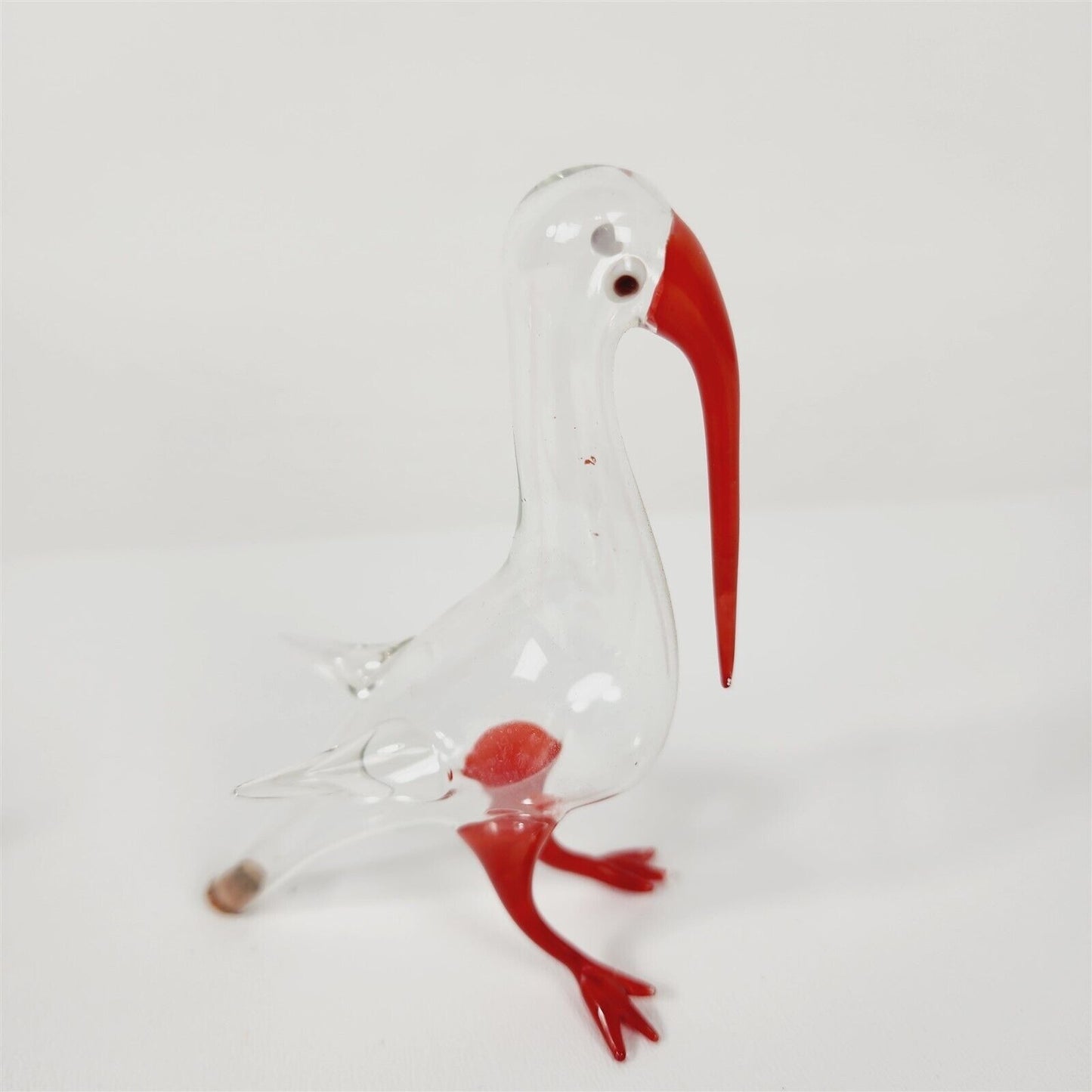 3 Vintage Glass Handmade Hand Blown Birds Clear Red - 2.5-4.5" tall