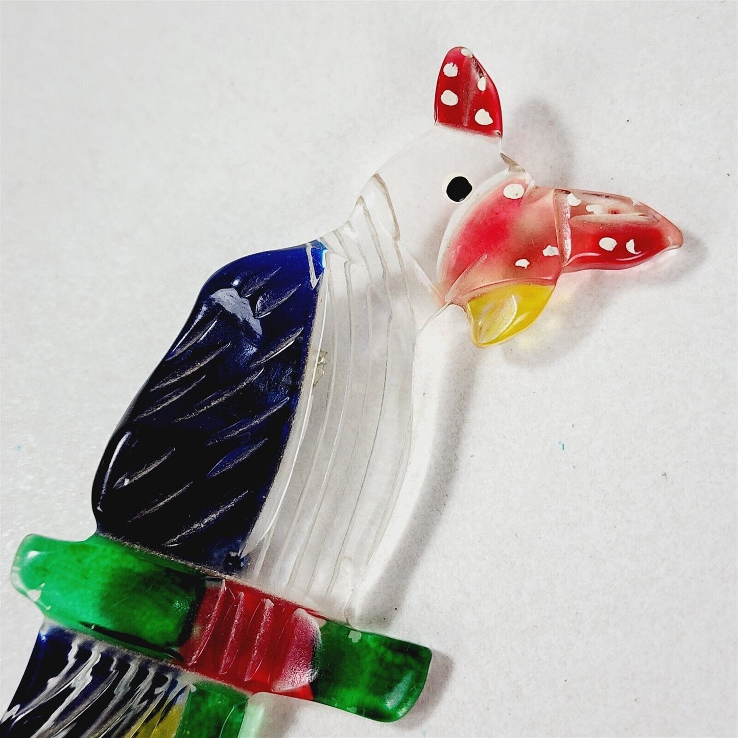 Vintage Lucite Parrot Multi-Color Reverse Carved Brooch Pin - 4 3/4"