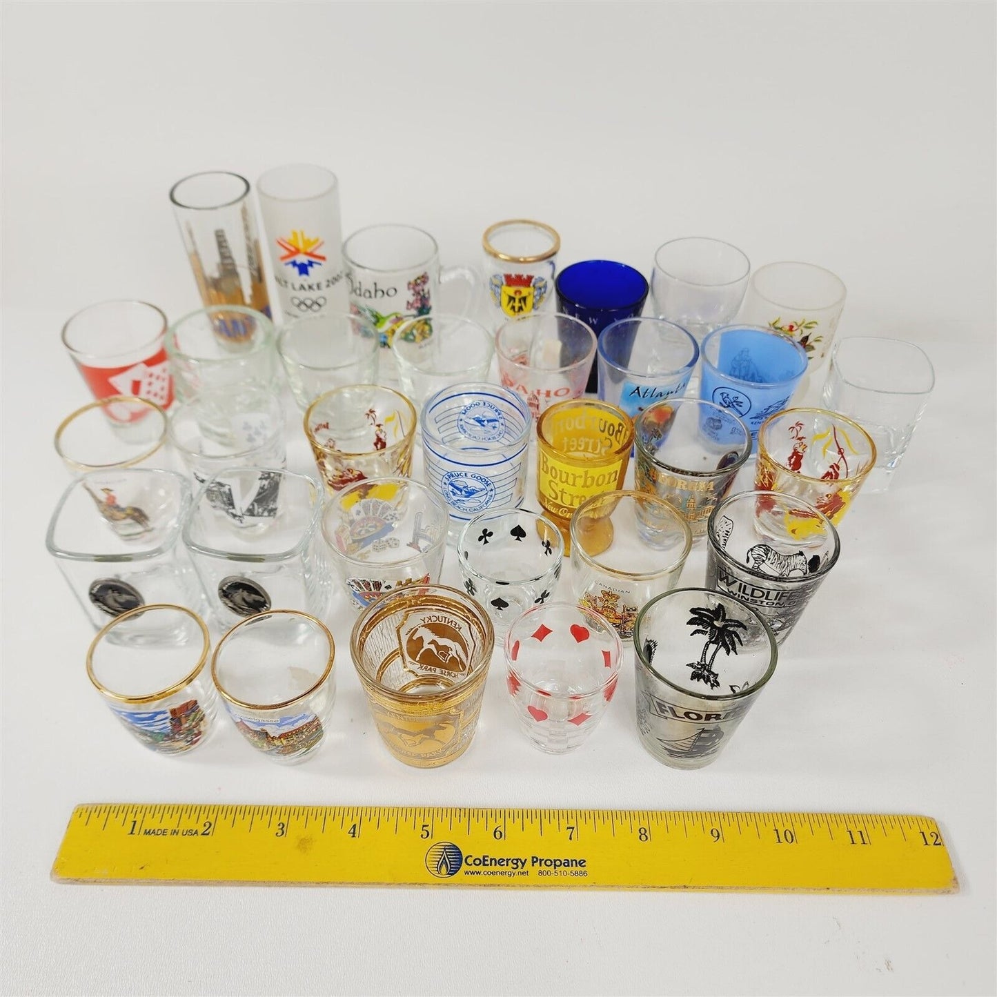 Lot of 33 Shot Glasses Poker Kentucky Bourbon Street Skull Monkey Souvenir