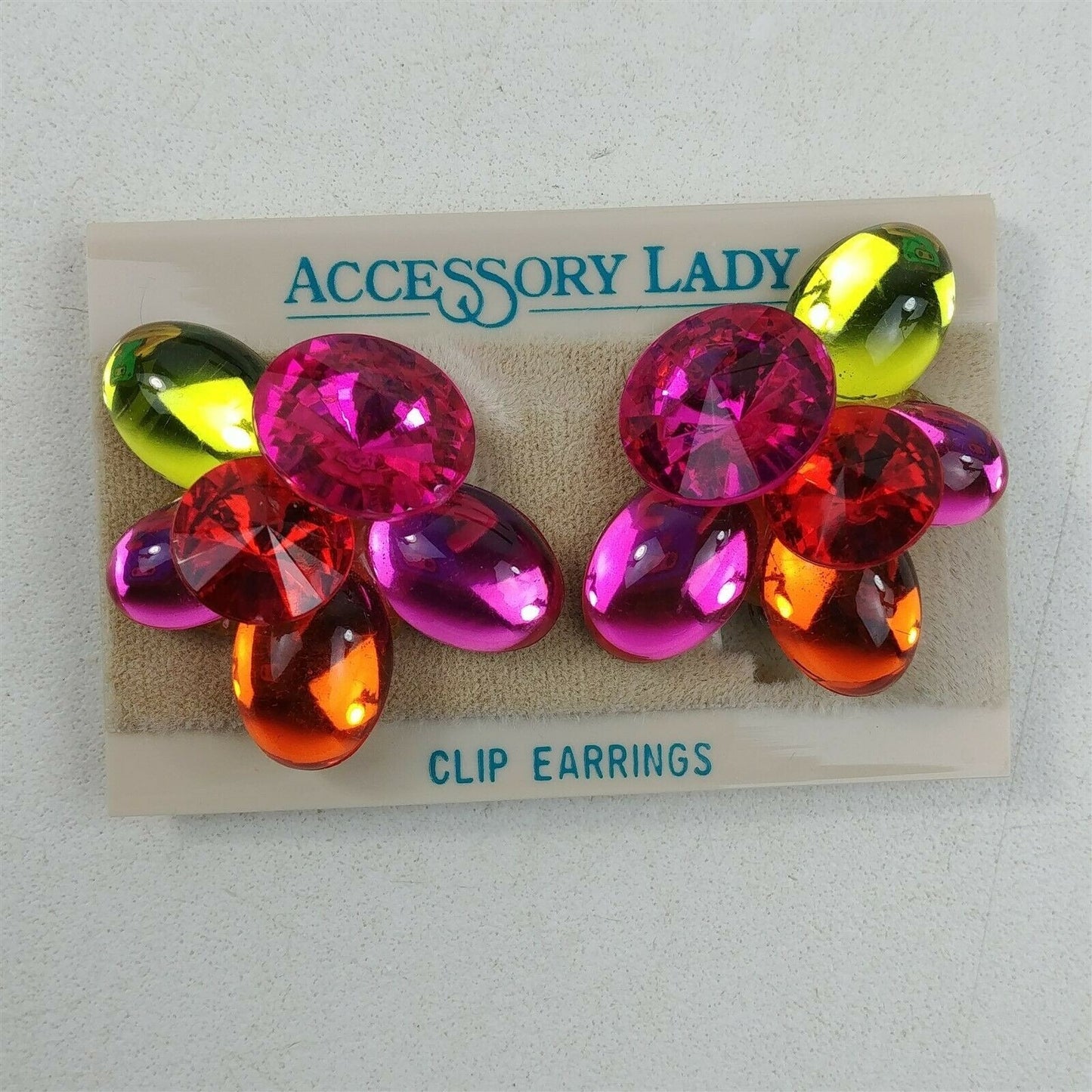 Colorful Cluster Clip On Earrings Floral Statement - 3 Pairs