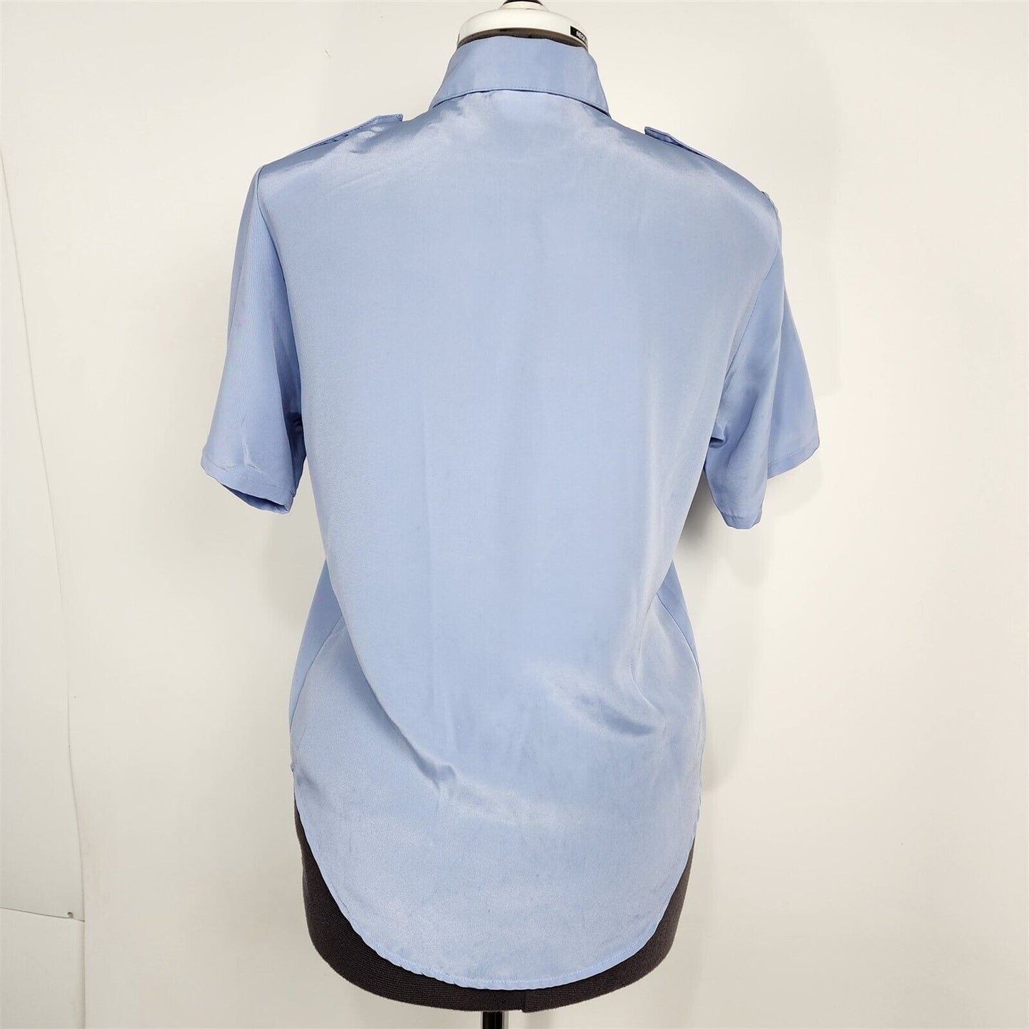 Vintage Maygene Light Blue Short Sleeve Collared Shirt Blouse Womens Size M