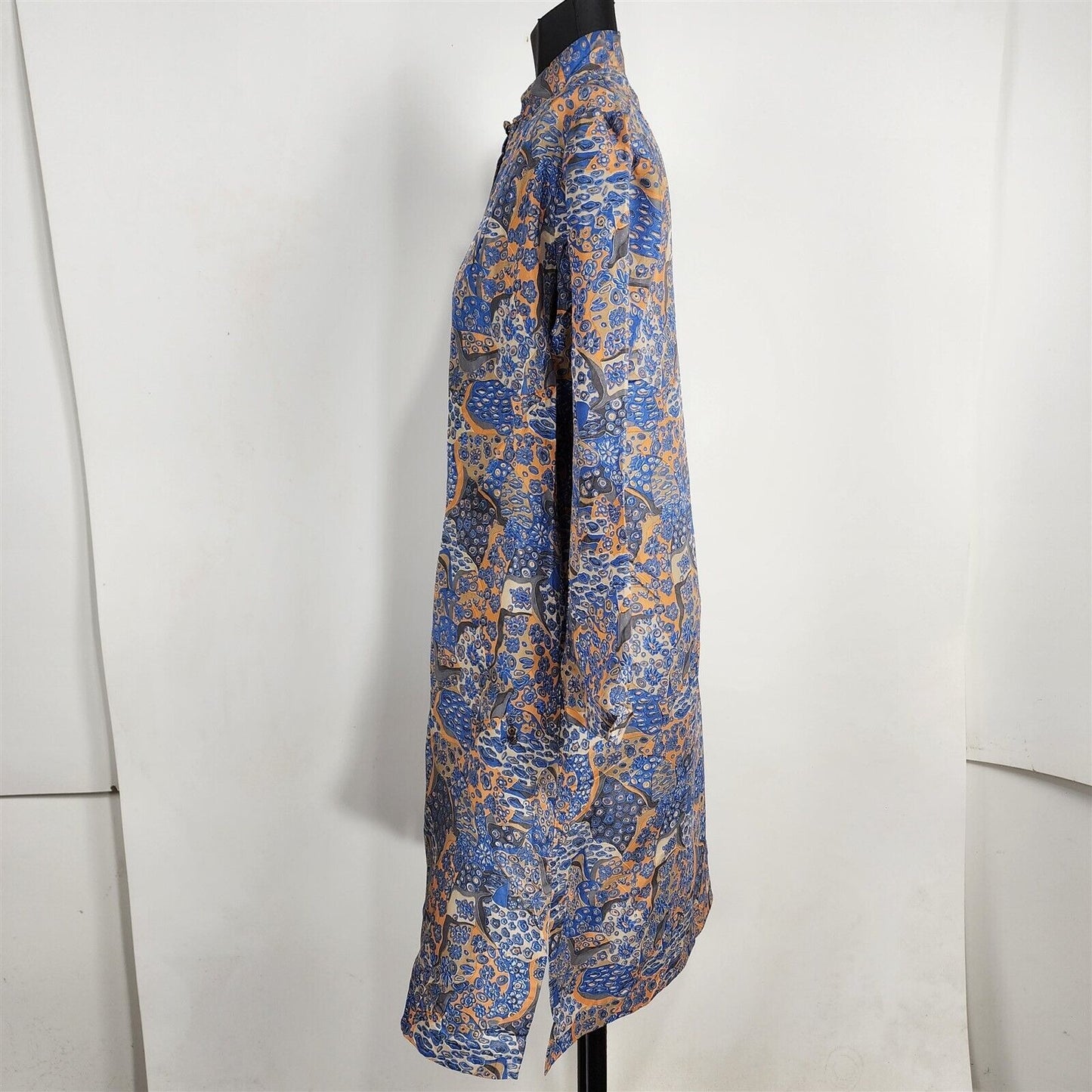 Vintage 1930s Marshall Field & Co Silk Robe Blue & Yellow Floral Frog Closure