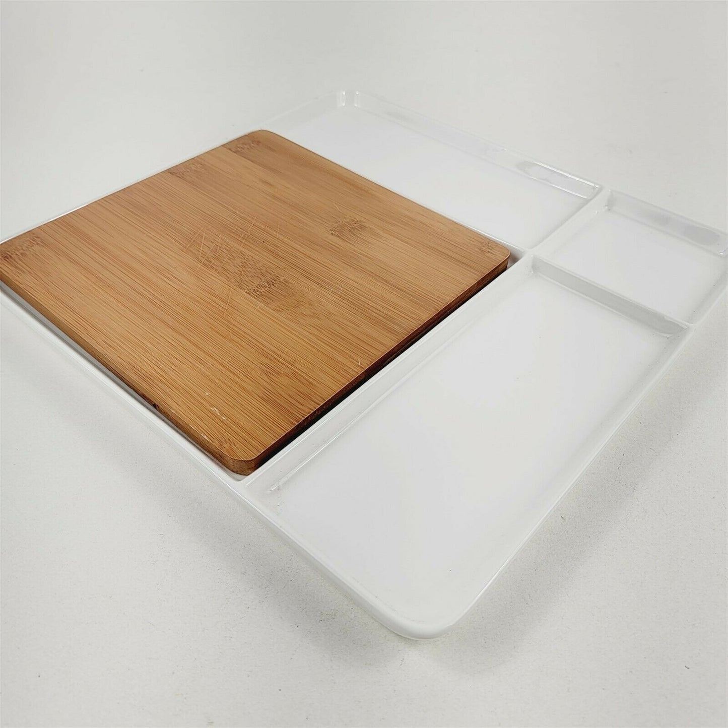 Ciroa White Ceramic Entertainers Serving Tray with Bamboo Cutting Board 11.5"