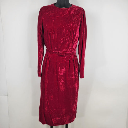 Vintage 1950s Harzfeld Costumes by Jacquet Red Velvet Long Sleeve Dress Womens