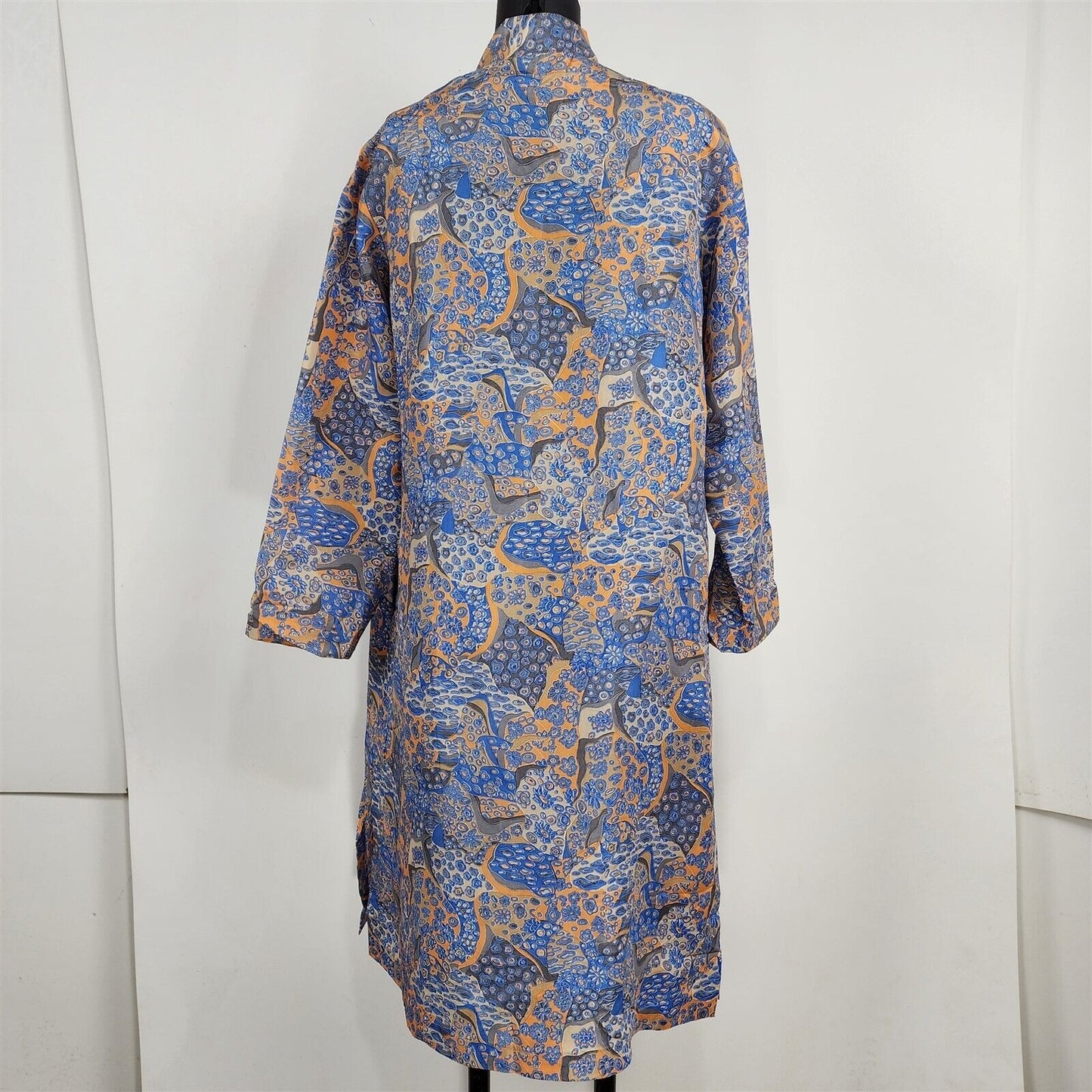 Vintage 1930s Marshall Field & Co Silk Robe Blue & Yellow Floral Frog Closure