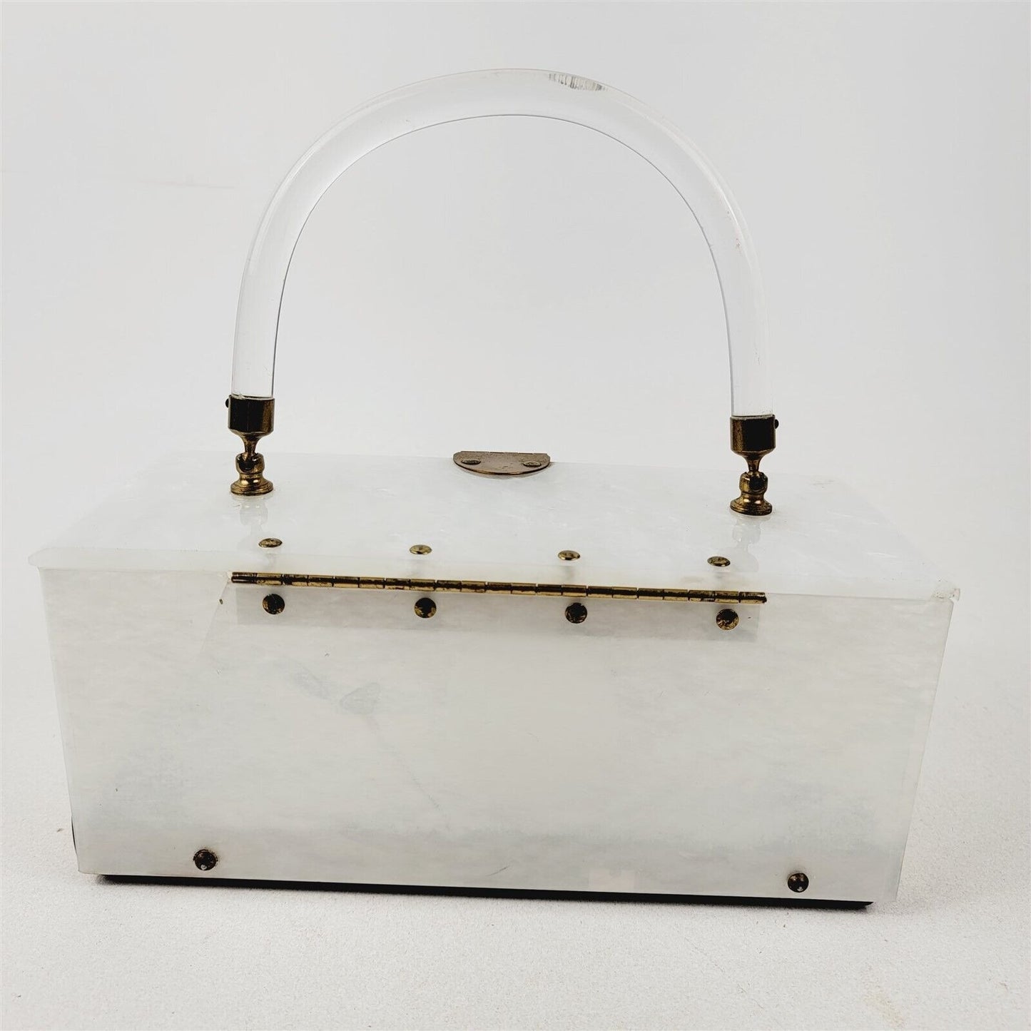 Vintage Dorset-Rex 5th Ave Lucite Box Purse Top Handle Bag Cream White Clear