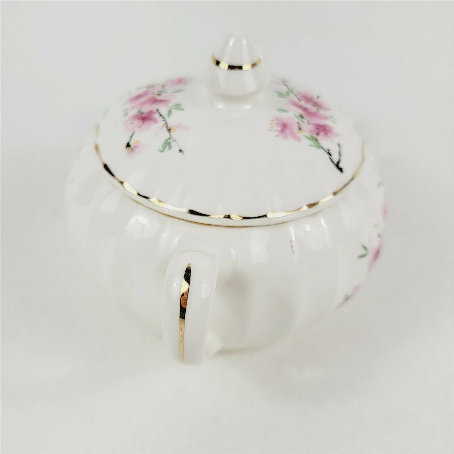 W.S. George Bolero Peach Blossom Sugar Bowl Gold Trim