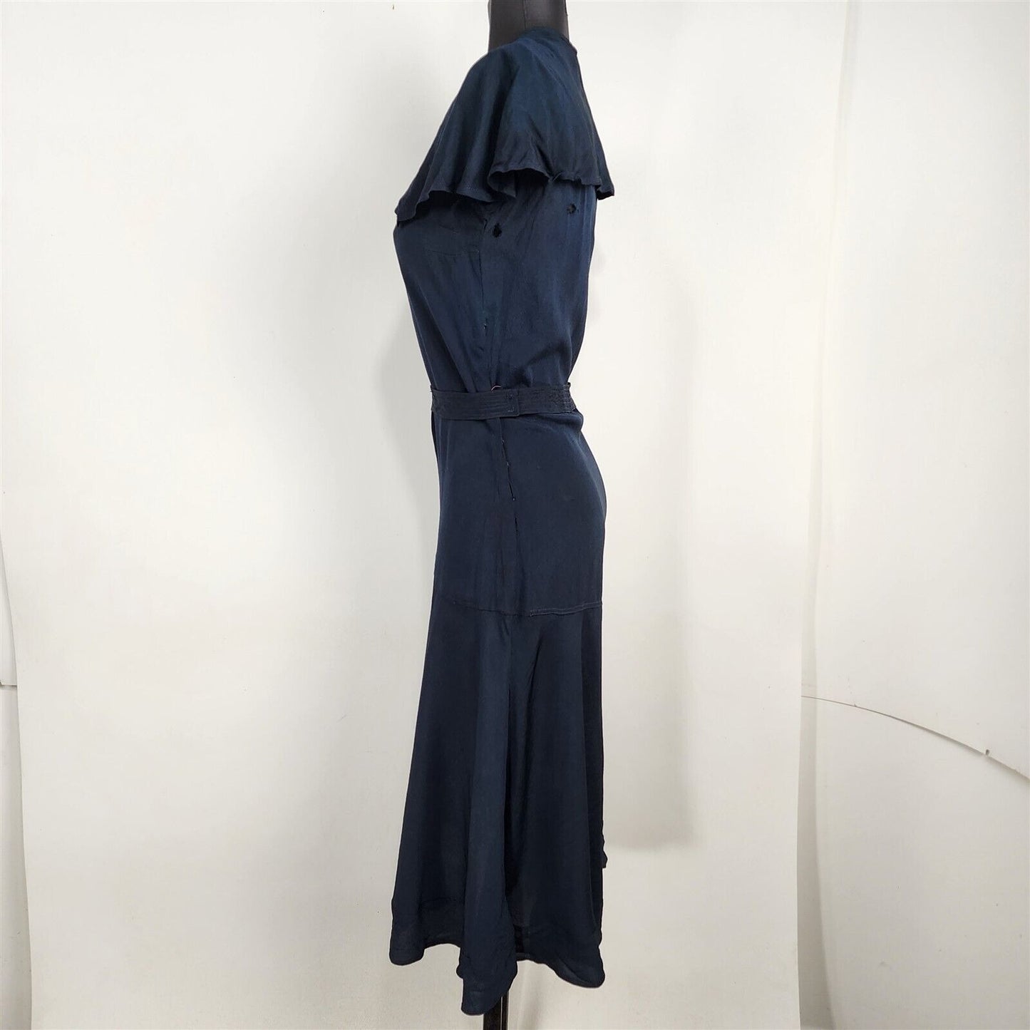 Vintage Dark Blue Short Sleeve Crepe Dress Costume Theatre