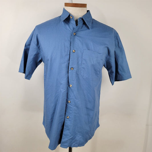 Vintage Neil Martin Blue Short Sleeve Button Up Shirt Cotton Linen Mens Size M