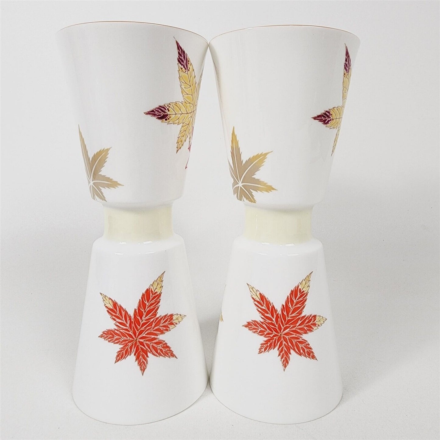 Pair of Vintage Noritake MCM Nippon Toki Kaisha Maple Leaf Vases Fall Autumn 9"