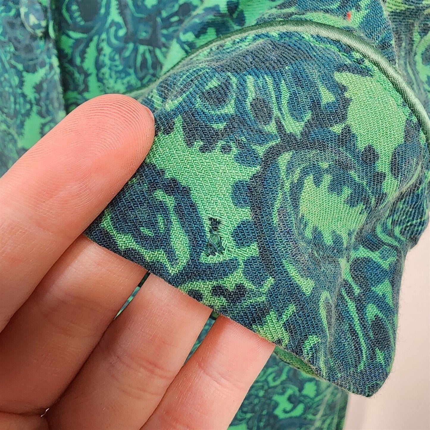 Vintage 1950s Dorian Viyella Wool Blend Green & Blue Paisley Floral Dress Robe