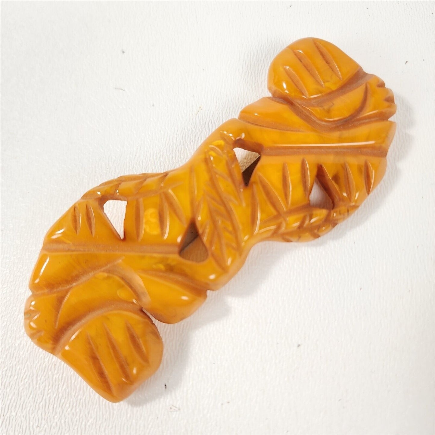 Vintage Bakelite Catalin Carved Butterscotch Scarf Slide Buckle