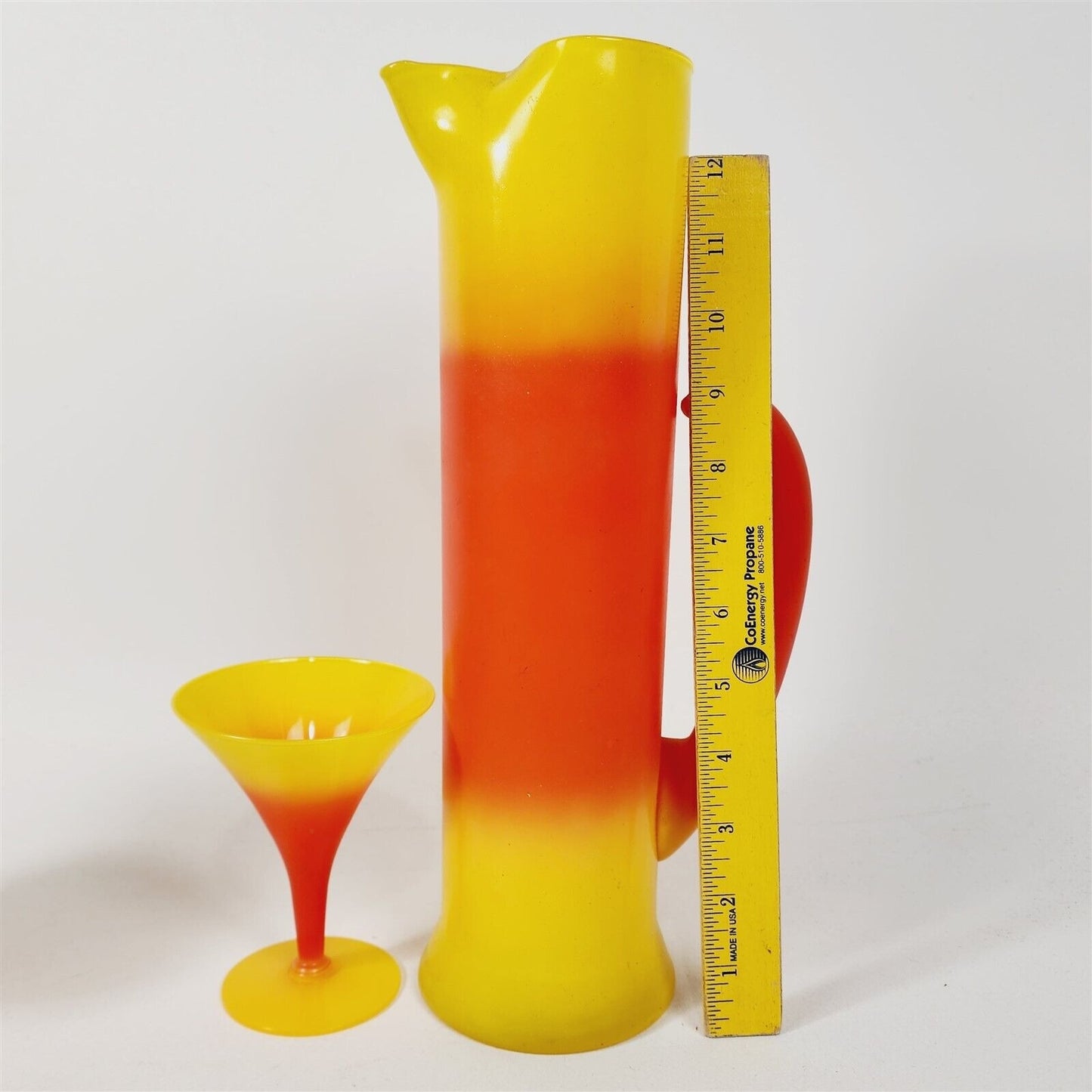 Vintage West Virginia Co Blendo Pitcher & Cocktail Glasses Bar Tiki Orange Yellow