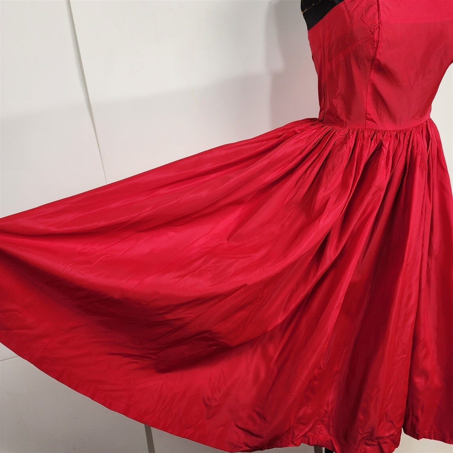 Vintage Red Taffeta Evening Gown Tie Strap Formal Dress