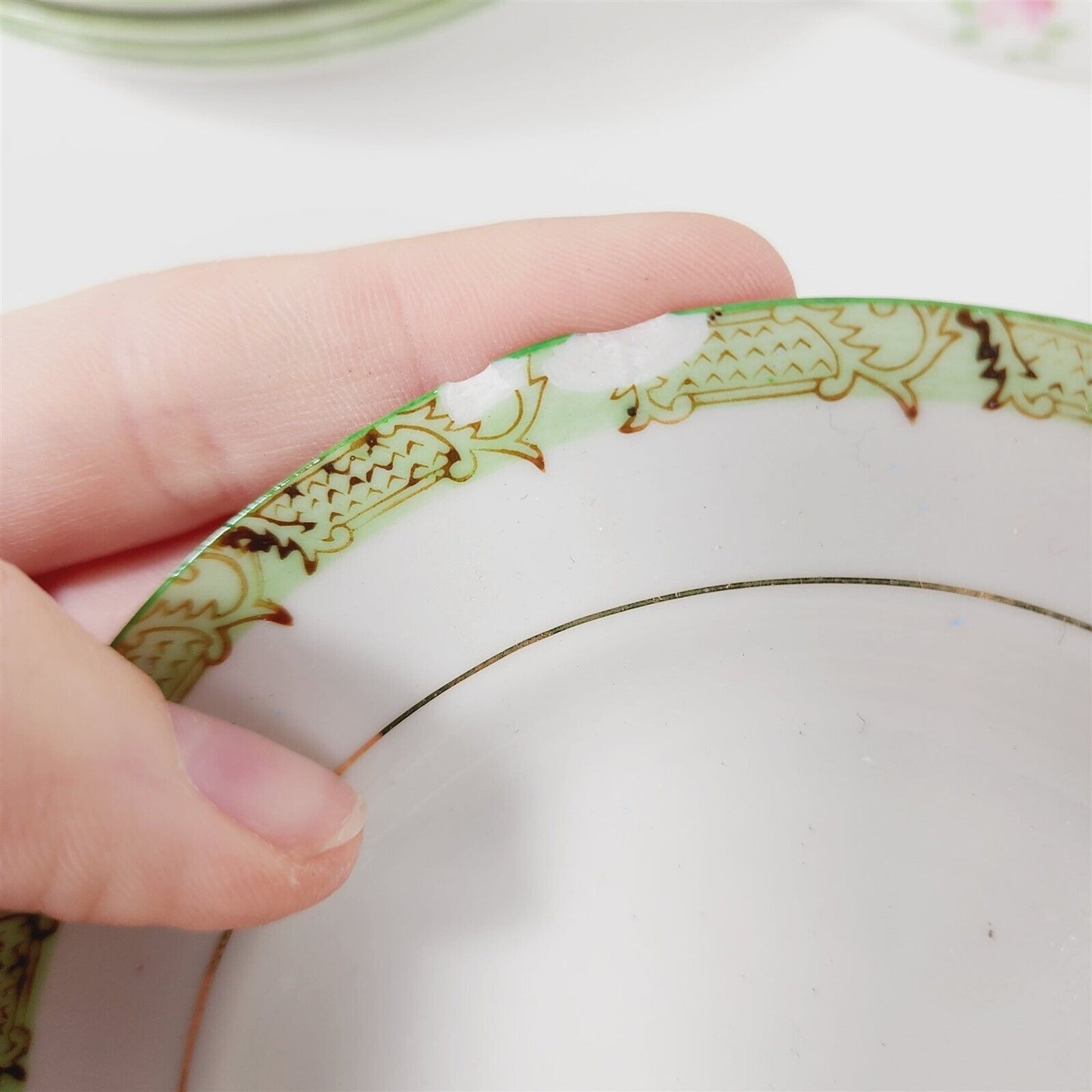 Vintage 20 Piece Porcelain Childs Tea Set Dishes Japan Green Floral Plates Cups