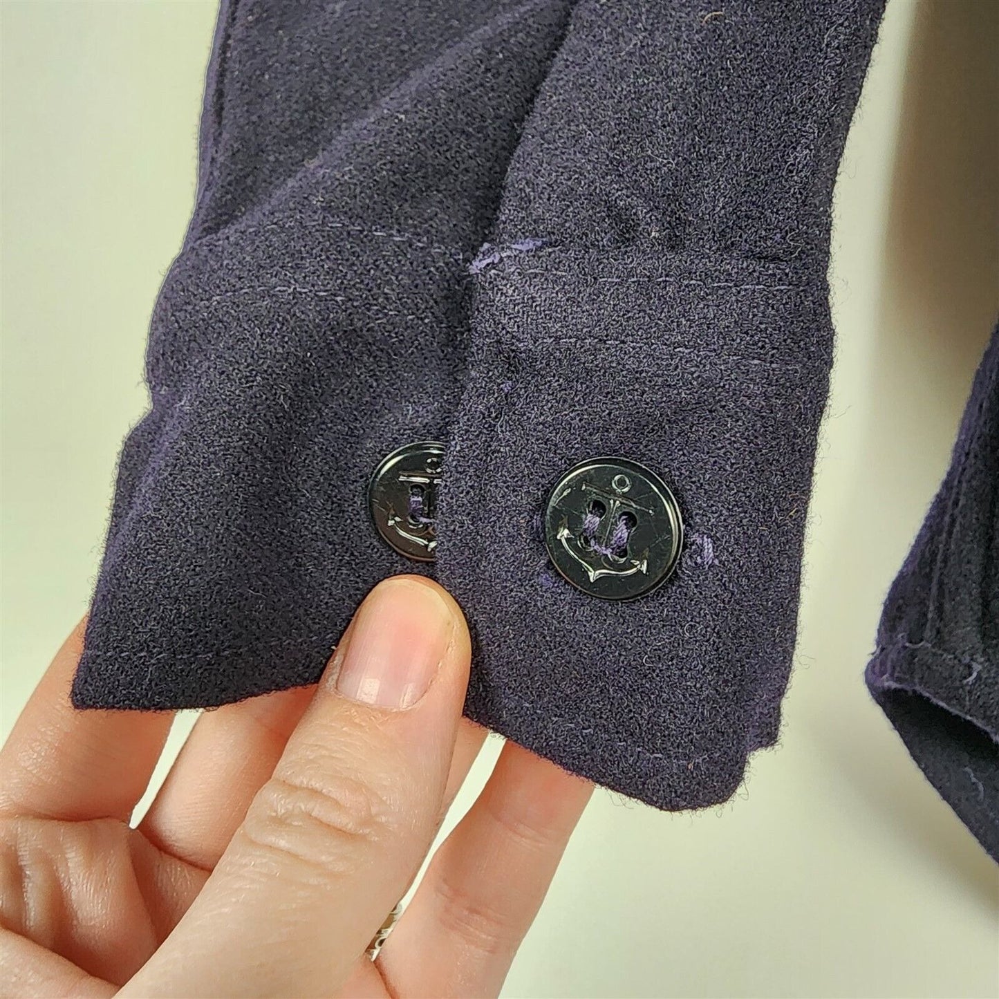 Vtg US Navy Military Martin Mfg Anchor Buttons Blue Flannel Wool Shirt 14.5 x 30