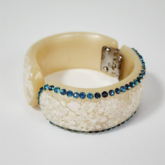 Vintage 1950s Pearlescent Blue Rhinestone Lucite Clamper Clamp Bracelet