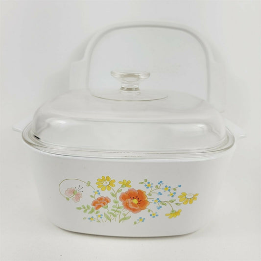 Vintage Corning Ware Wildflower Casserole Dish Pyrex & Plastic Lids A-5-B 5L