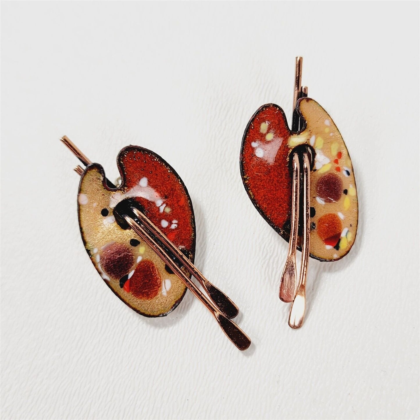 Vintage Matisse Renoir Copper Painter Palette Red Earrings Brooch Pin