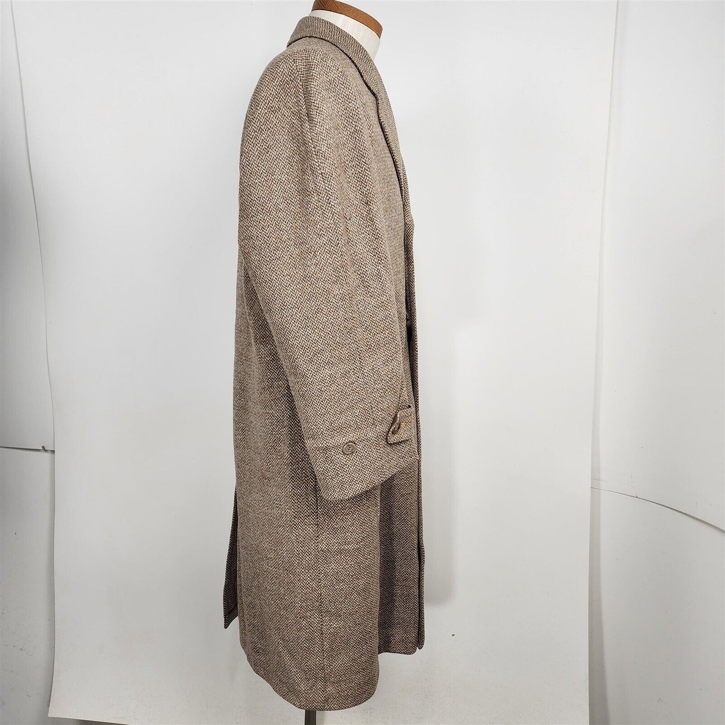 Vintage Knit-tex Penn Traffic Long Brown Beige Wool Overcoat Coat Mens Size 42