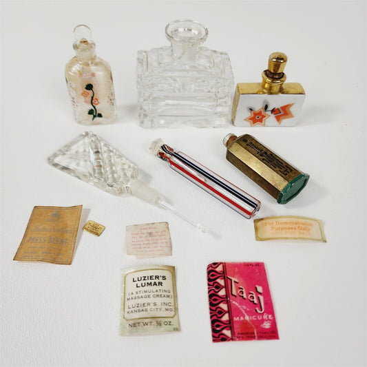 Vintage Lot of Miniature Perfume Bottles Stoppers & Labels