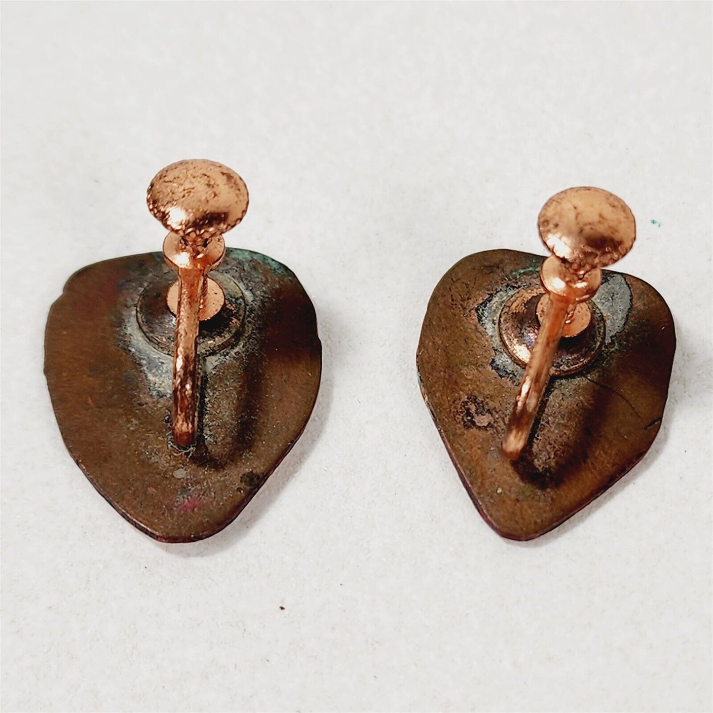 Vintage Copper White Abstract Enamel Screw Back Earrings