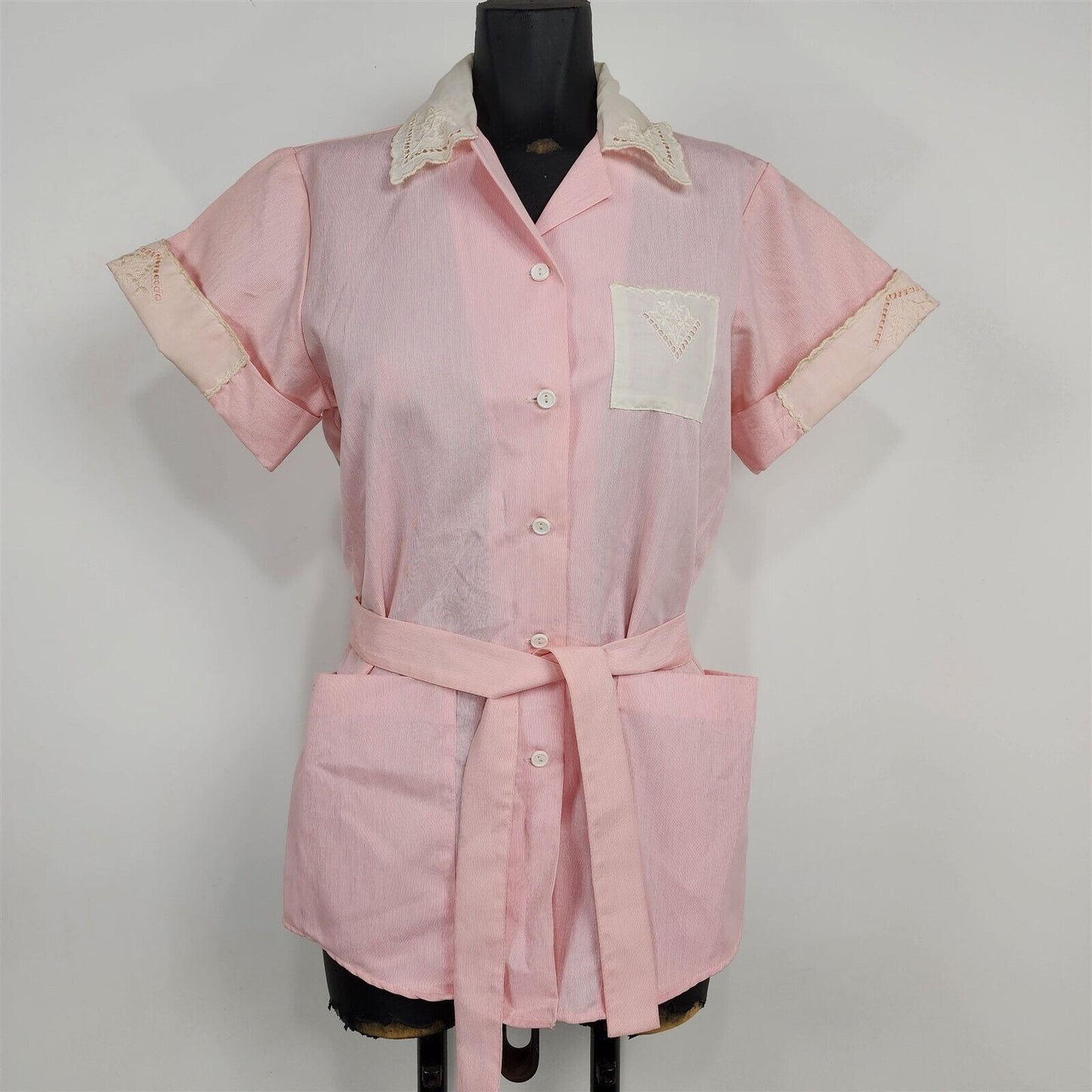 Vintage Barco Vintage Pink Button Front Uniform Shirt Top Womens Size S