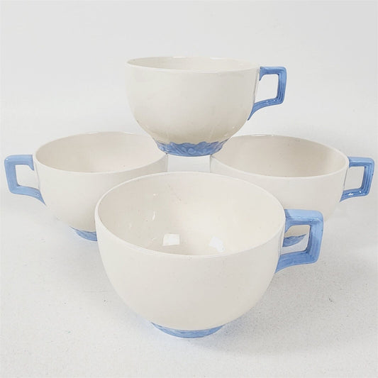 4 Vintage Johnson Bros English Oak White Blue Trim Tea Cups