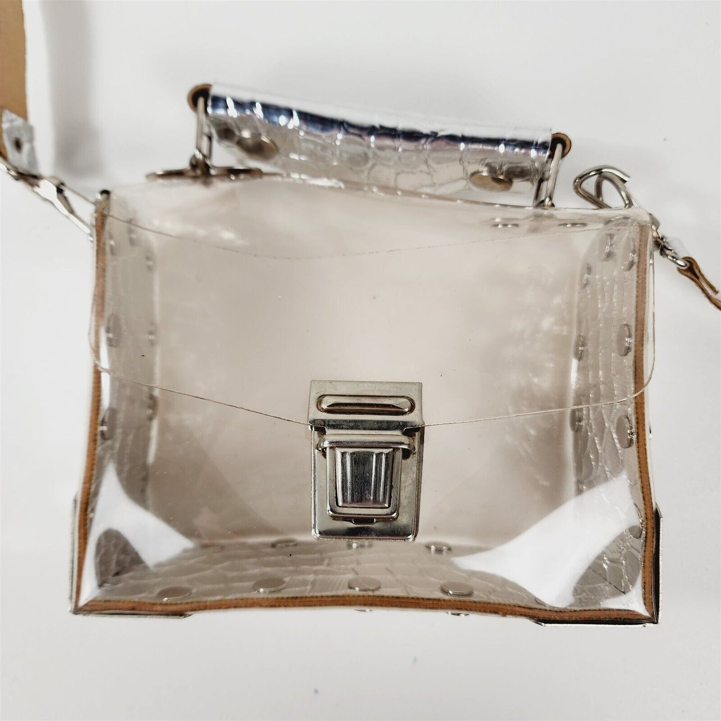 Vintage Clear Plastic Faux Silver Chrome Alligator Purse Shoulder Bag