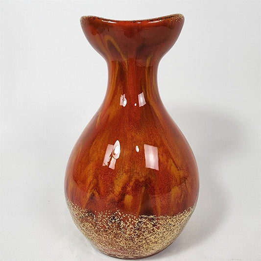 Vintage MCM Orange Drip Glaze Vase w/ Gold Accent Home Decor - 8 1/4"