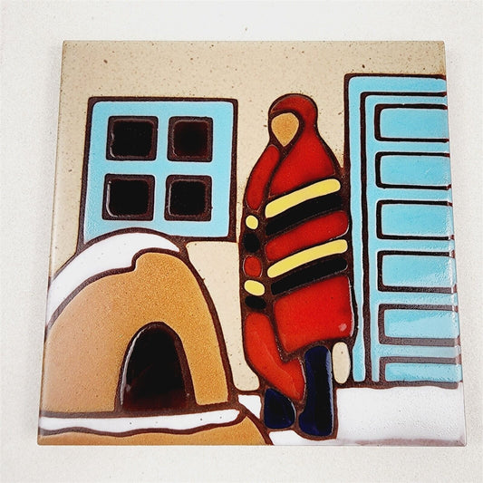 Vintage Decorative Ceramic Tile Southwest Santa Fe Woman Stone Oven Italy 6"x6"