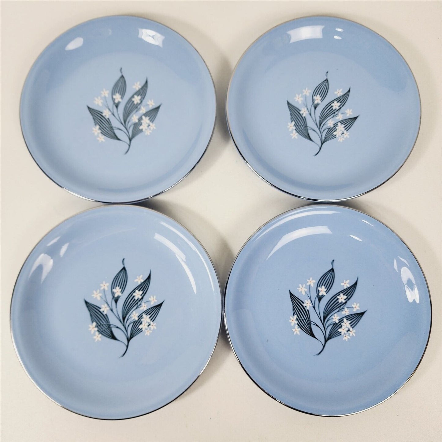 4 Vintage Homer Laughlin Skytone Blue Mist Bread & Butter Dessert Plates 6 1/4"