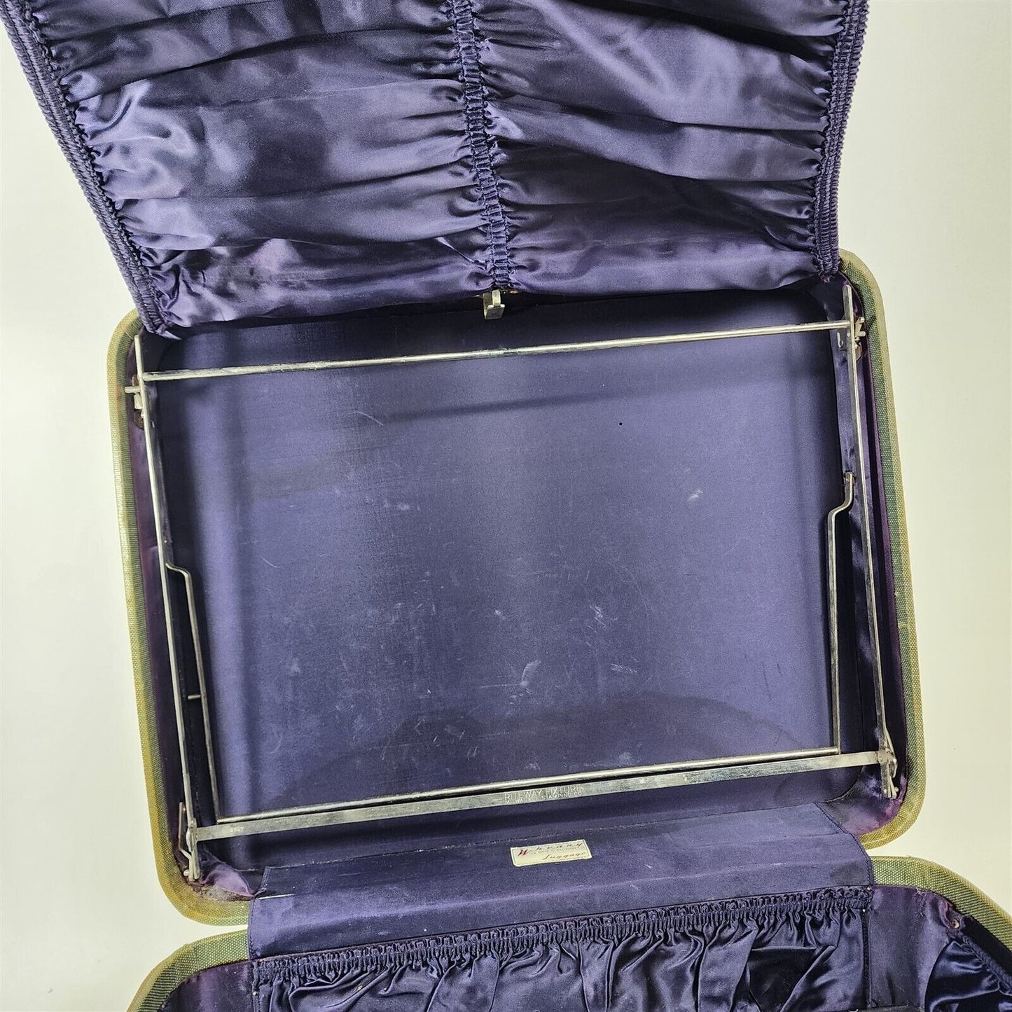 Vintage Sheary Tweed Suitcase Travel Luggage Streamline Rectangular Hard Case
