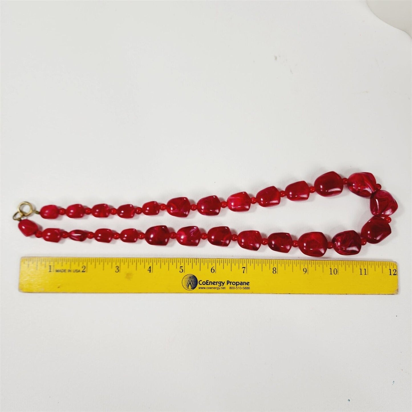 Vintage 1960s Red Swirl Molded Plastic Bead Necklace - 24"