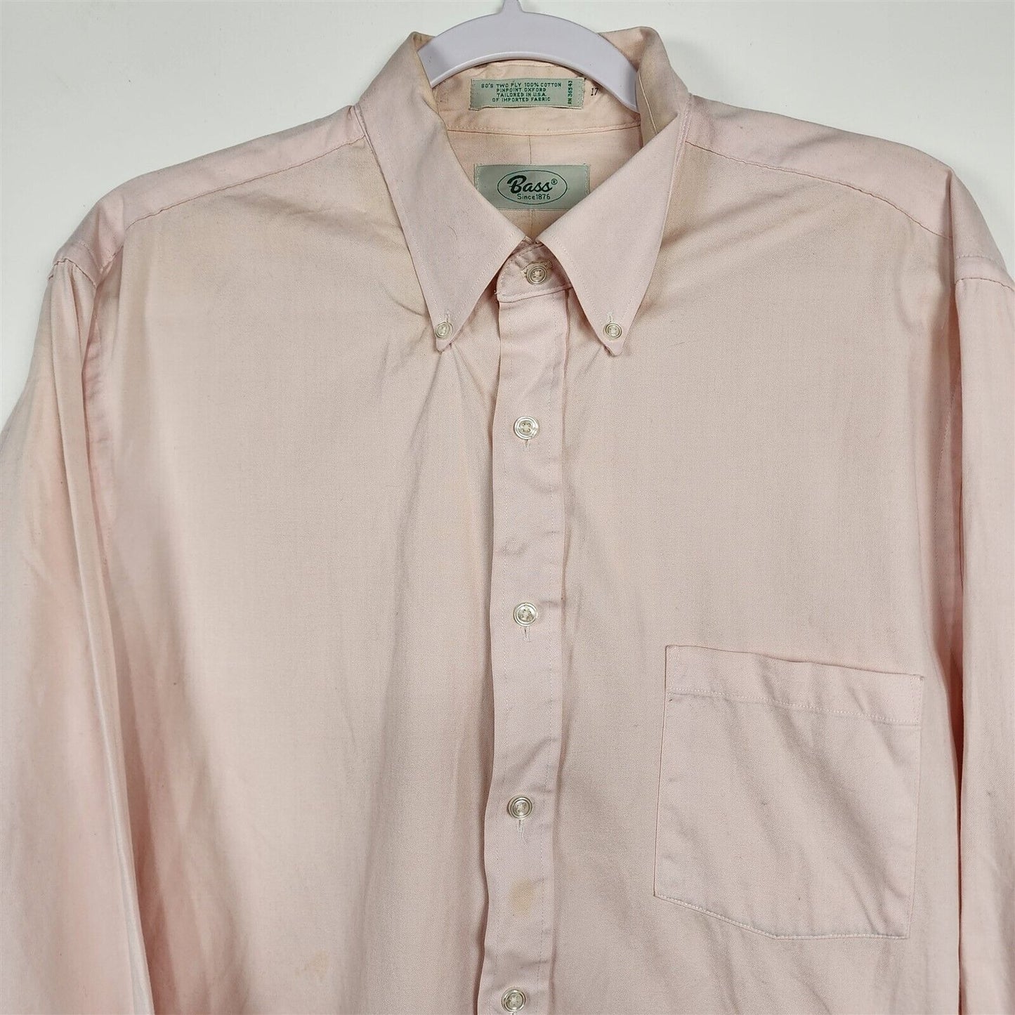 Vintage Bass Light Pink Cotton Long Sleeve Mens Dress Shirt 17