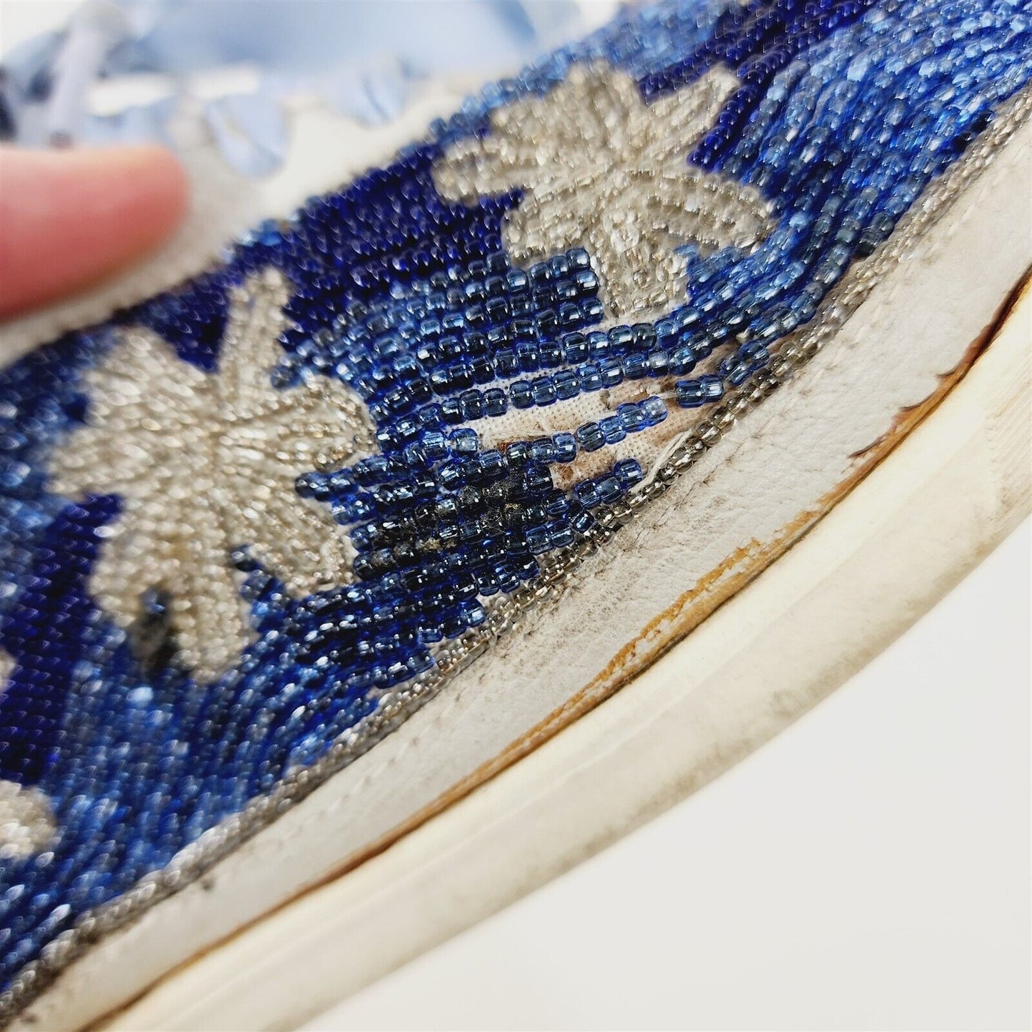 Vintage 1980s Beadz Beaded Blue Flower Snowflake Tennis Shoes Sneakers Size 8