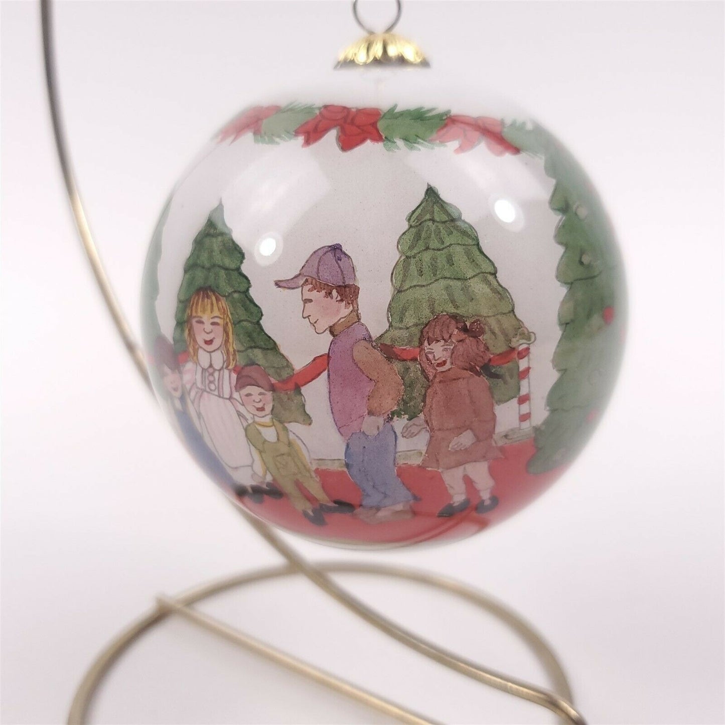 Sitting on Santa's Lap Reverse Hand Painted Christmas Tree Ornament 3" 1998