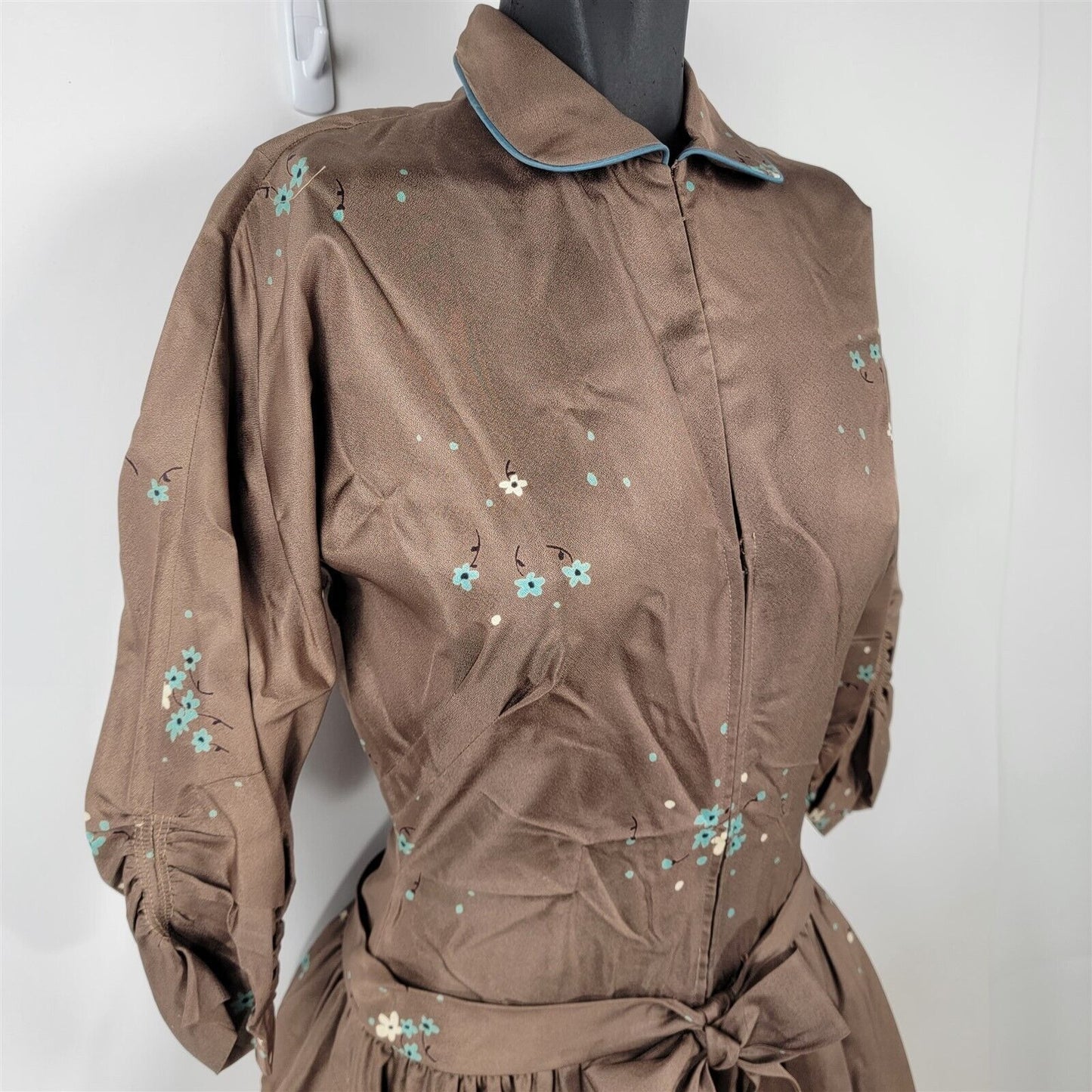 Vintage 1950s R & K Originals Brown Floral Taffeta Cocktail Dress